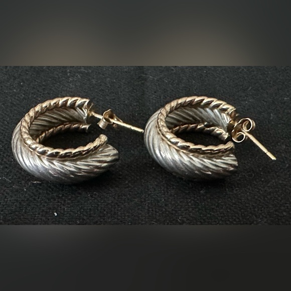 Two Tone Huggie Hoops - Picture 3 of 4